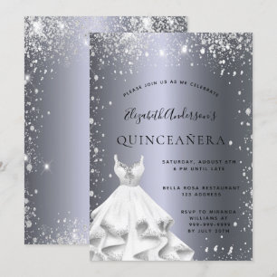 Quinceanera Party Silberkleid Glitzer Staub Einladung