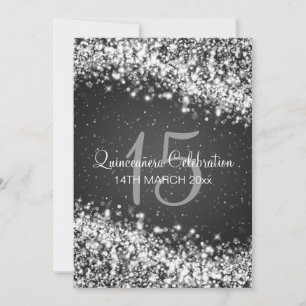 Quinceañera Party Sparkling Wave Black Einladung