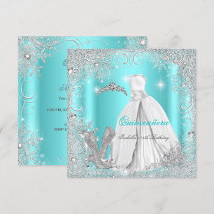 Quinceanera-Party Türkis Blau Silber Schneeflocken Einladung
