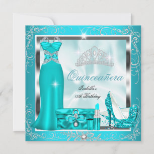Quinceanera-Party Türkis Blau Silber Schneeflocken Einladung