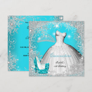 Quinceanera-Party Türkis Blau Silber Schneeflocken Einladung