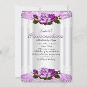 Quinceanera Party Weiß Lila Rosa Rosen Spitze Einladung