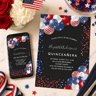 Quinceanera patriotische schwarz-blaue blaue Ballo Einladung