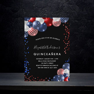 Quinceanera patriotische schwarz-blaue blaue Ballo Einladung