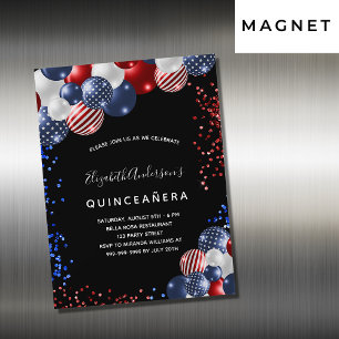 Quinceanera patriotische schwarz-blaue blaue Ballo Magneteinladung