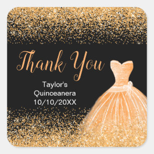 Quinceanera Peach Orange Dress Imitate Glitzer Quadratischer Aufkleber