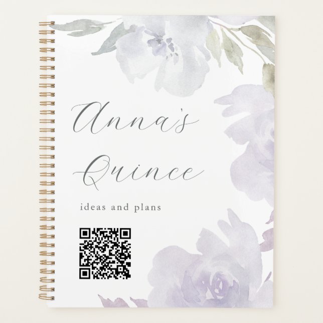 Quinceanera personnalisée Code QR floral pourpre (Devant)