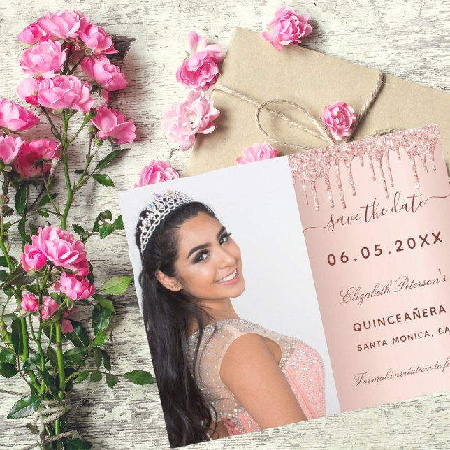 Quinceanera photo du rose QR Enregistrer la carte  (Créateur téléchargé)