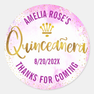 Quinceañera Pink Aquarell Golden Fossil Runder Aufkleber