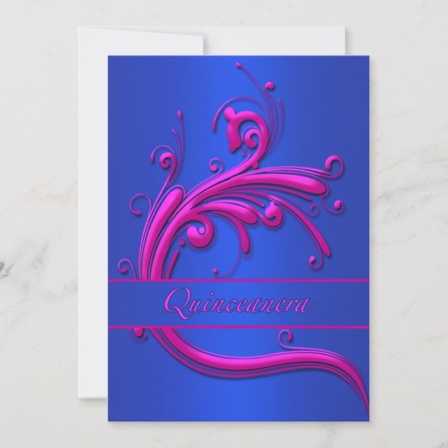 Quinceanera Pink Blau 15. Geburtstag Einladung (Vorderseite)