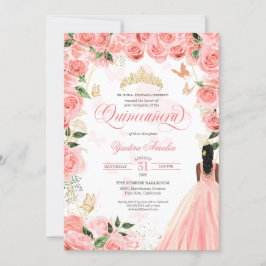 Quinceanera Pink Blush Rose Elegante Butterfly Inv Einladung