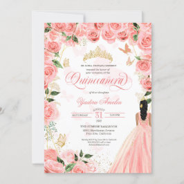 Quinceanera Pink Blush Rose Eleganter Schmetterlin Einladung