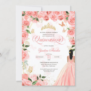 Quinceanera Pink Blush Rose Eleganter Schmetterlin Einladung