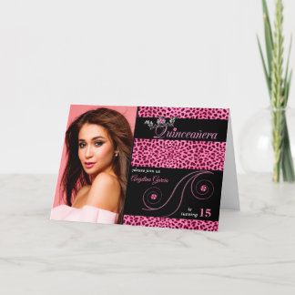 Quinceanera Pink Cheetah Print mit Foto Einladung