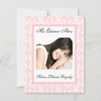 Quinceanera Pink Damask Soft Pink und Weiß Einladung