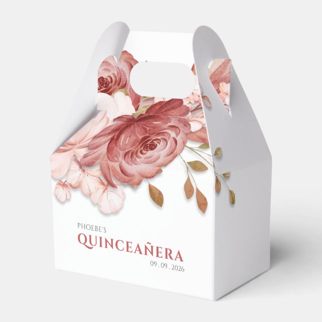 Quinceanera Pink Floral Botanischer 15. Geburtstag Geschenkschachtel (Vorderseite)
