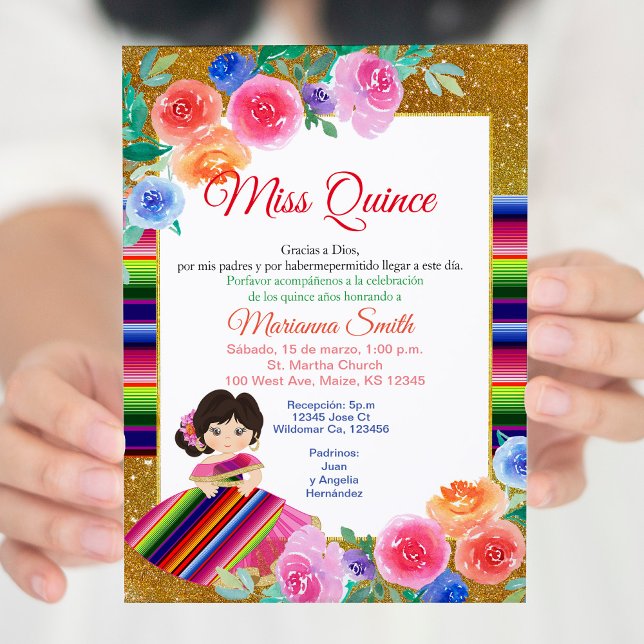 Quinceanera Pink Floral Mexikanerin Miss Quince Ei Einladung (Von Creator hochgeladen)
