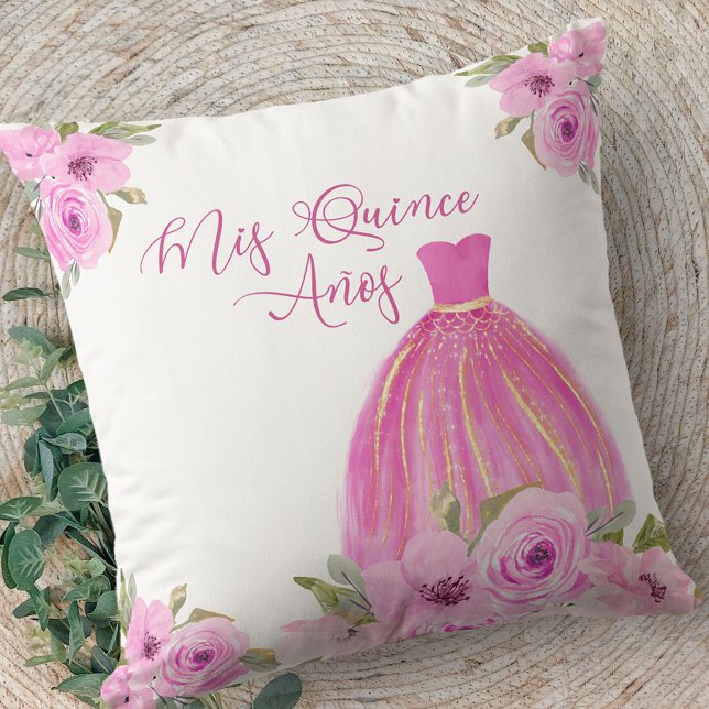 Quinceanera Pink Floral Mis Quince Anos Custom Kissen (Von Creator hochgeladen)