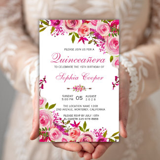 Quinceañera Pink Floral Mis Quince Anos Einladung
