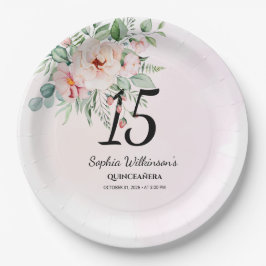Quinceanera Pink Floral Rustikale 15. Geburtstagsp Pappteller