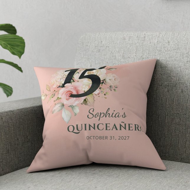 Quinceanera Pink Floral Rustikaler Schmutz 15. Geb Kissen (Floral Quinceanera Modern 15th Birthday Throw Pillow)