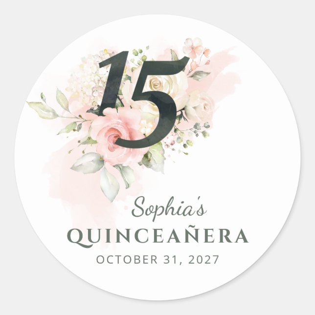 Quinceanera Pink Floral Rustikaler Schmutz 15. Geb Runder Aufkleber (Vorderseite)