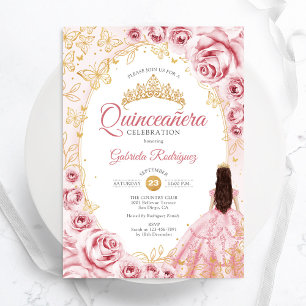 Quinceanera Pink Gold Floral Einladung