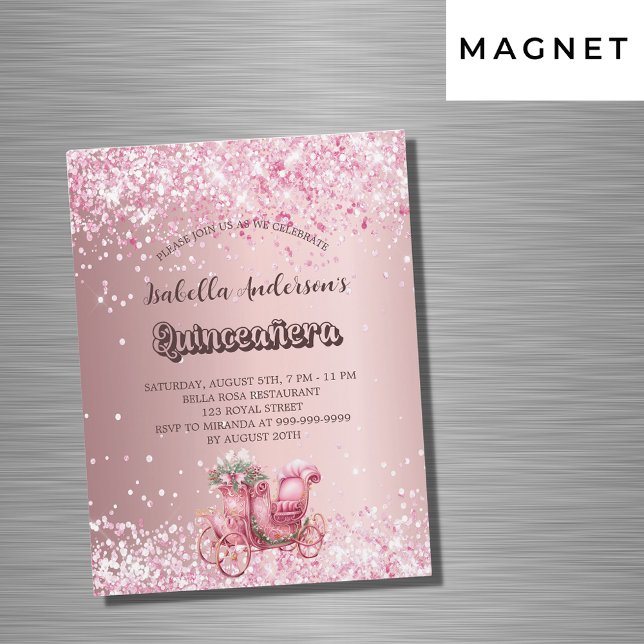 Quinceanera Pink Kutsche Luxus-Party Magneteinladung (Von Creator hochgeladen)