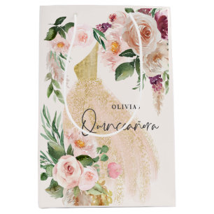 Quinceañera Pink mädchenhaftes Blumenkleid Gebur Mittlere Geschenktüte