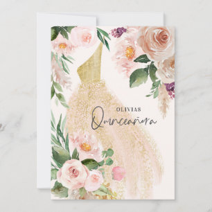 Quinceañera Pink mädchenhaftes Blumenkleid Geburts Einladung
