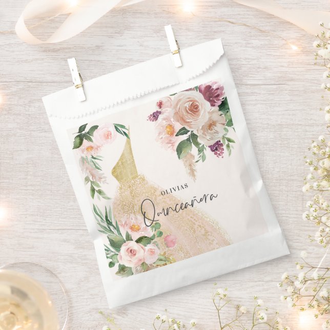 Quinceañera Pink mädchenhaftes Blumenkleid Geburts Geschenktütchen (Ausgeschnitten)