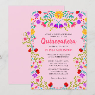 Quinceanera Pink mexikanische Flora 15. Geburtstag Einladung