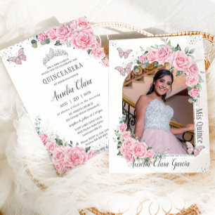 Quinceañera Pink Princess Butterflies Foto Einladung