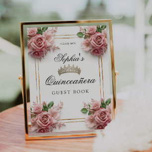 Quinceañera Pink Rose Crown Birthday Gästebuch