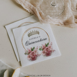 Quinceañera Pink Rose Crown Geburtstagsdekor Serviette
