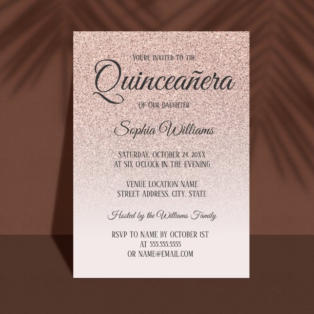 Quinceanera Pink Rose Gold Glitzer 15. Geburtstag Einladung (Von Creator hochgeladen)