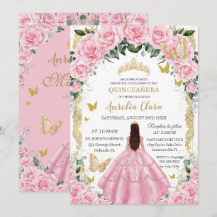 Quinceañera Pink Roses Floral Girl Vintag Einladung
