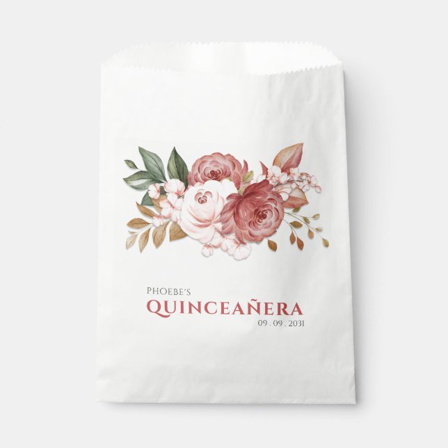 Quinceanera Pink Roses Floral Rustikal Botanisch Geschenktütchen (Vorderseite)