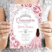 Quinceanera Pink Silver Floral
