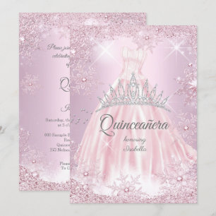 Quinceanera Pink Snowflake Winterkleid Tiara Einladung