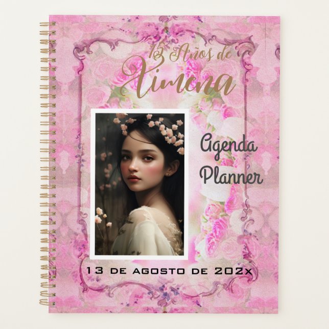 Quinceanera Planner/Agenda/Journal en Rosa y Oro Planer (Vorderseite)