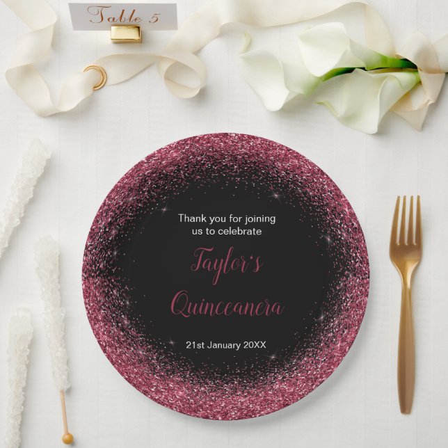 Quinceanera Plum Lila Imitate Glitzer Pappteller (Hochzeit)