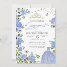 Quinceañera Princess Blue Garden Schmetterling Tia Einladung