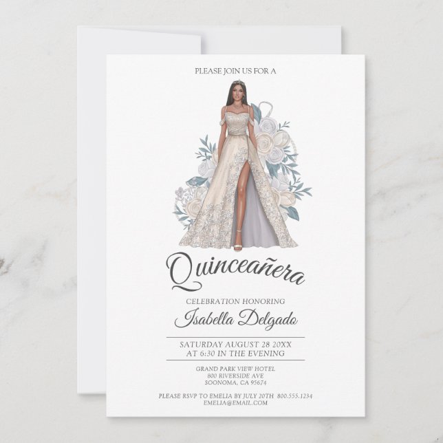 Quinceanera Princess Diamond Glitzer Gown Einladung (Vorderseite)