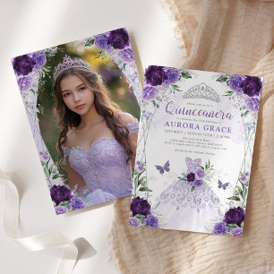 Quinceañera Princess Dress Lavender Silver Foto Einladung