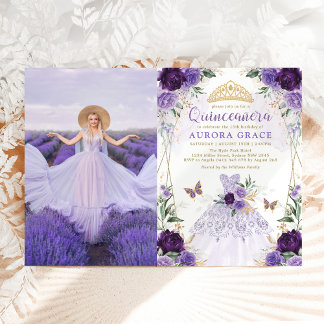 Quinceañera Princess Dress Lila Blume Foto Einladung