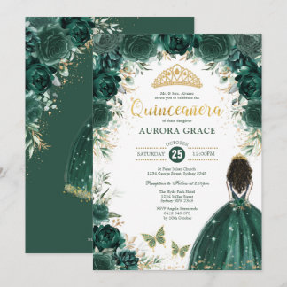Quinceañera Princess Emerald Green Floral Geburtst Einladung