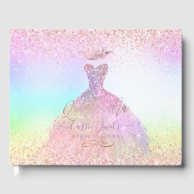 Quinceanera Princess Glitzer Gown Cotton Candy Gästebuch (Vorderseite)