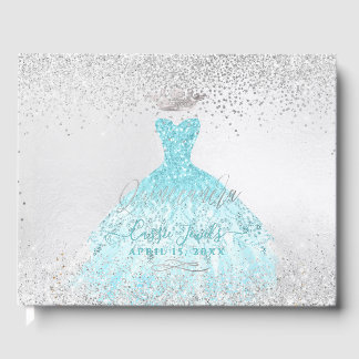 Quinceanera Princess Glitzer Gown Ombre Blue Gästebuch