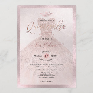 Quinceañera, Princess Imitate Rose Gold Tiara+Gown Einladung